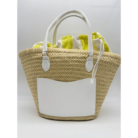 Macy's On 34th Isabellaa straw drawstring large beach tote -Yellow /Lime/Natural - Picture 1 of 7